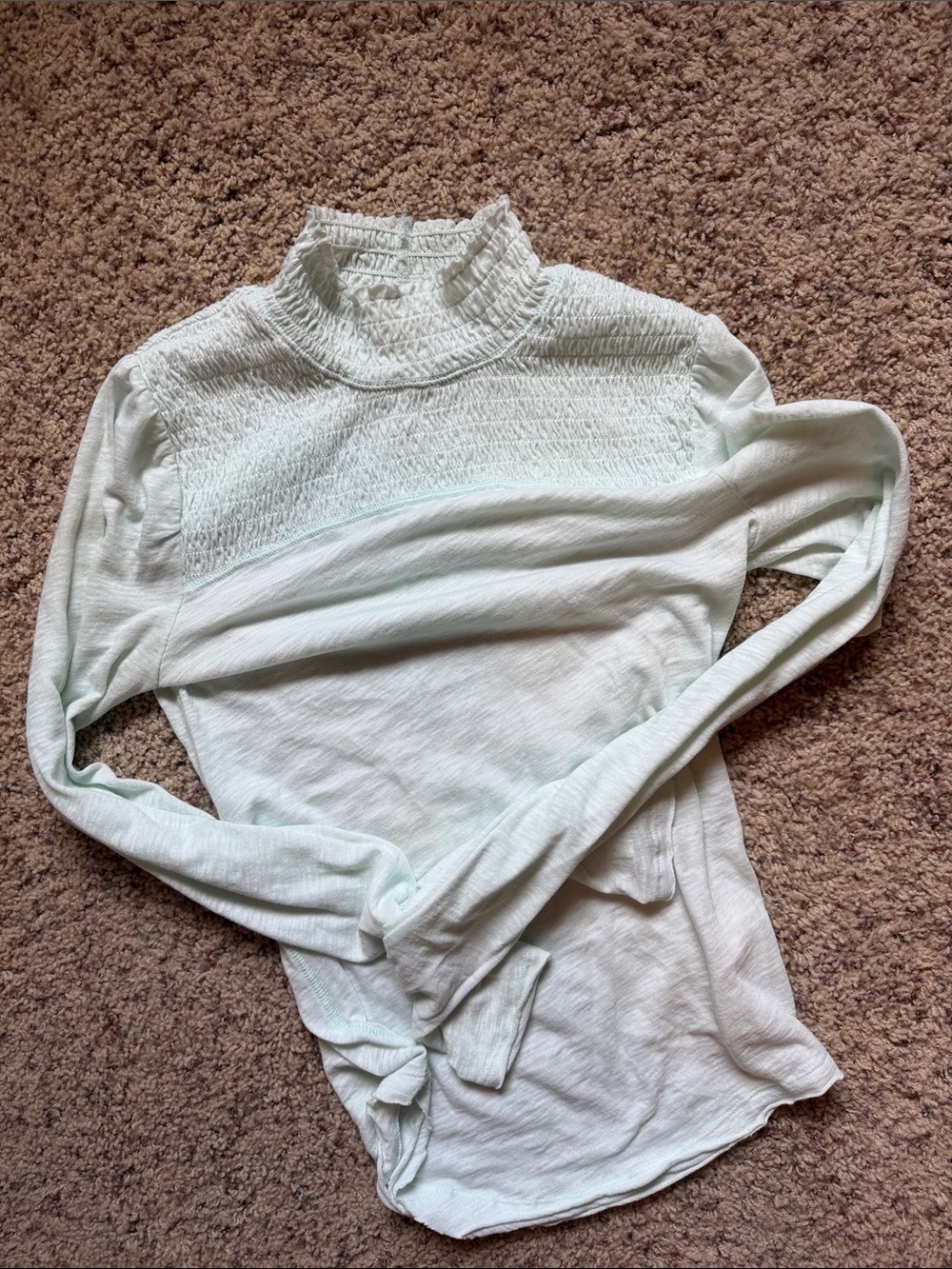 We The Free Mint Smocked Mock Neck Long Sleeve Sweater